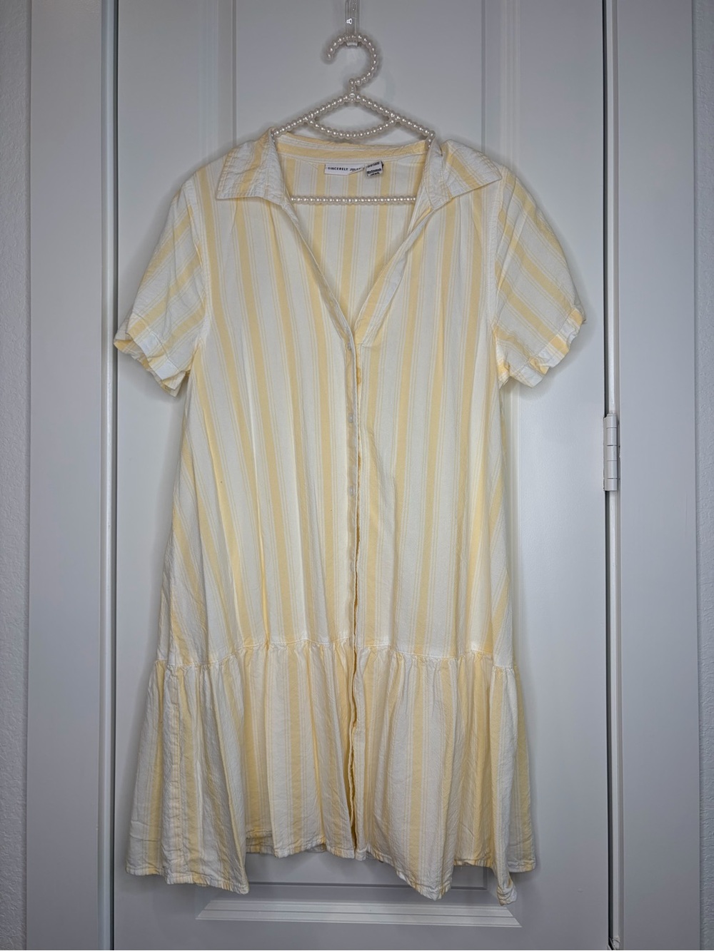 Yellow Stripe Collared Button Front Mini Dress Medium